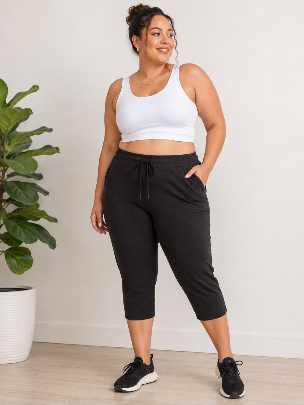 Lane Bryant LIVI Black Knit Drawstring Capri Active Pants 18/20 Plus Size Athlei